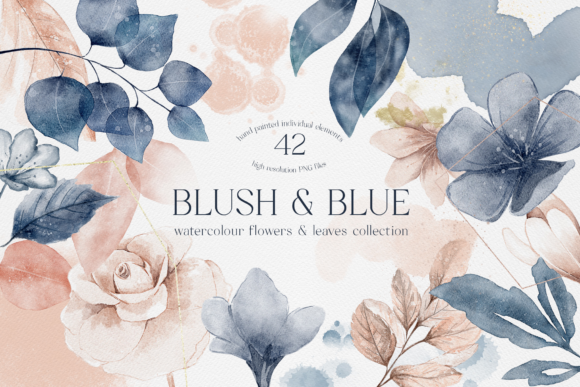 Download Blush and Blue Leaves Florals Watercolor - Blush Collection