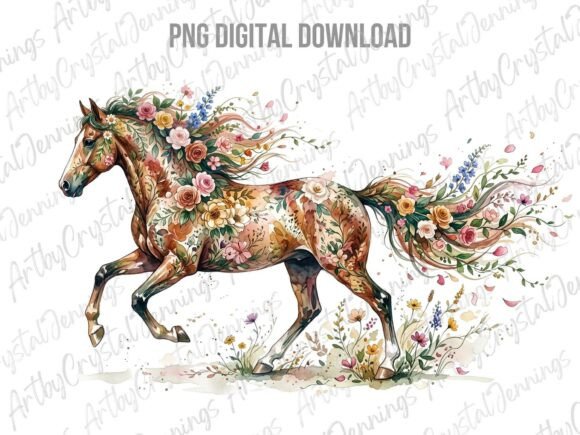 Boho Floral Galloping Horse PNG - Download Now