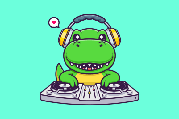 Cute Dino Playing Dj Electronic Music - Download Now