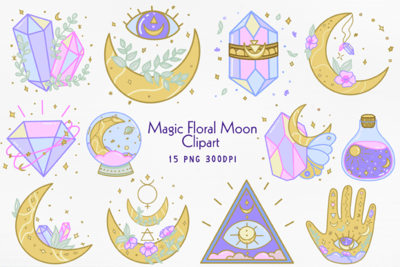 Magic Floral Moon Mystical PNG Bundle - Download Now