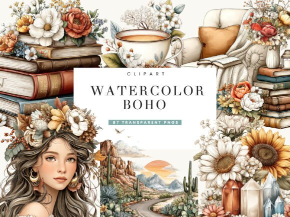 Watercolor Boho Clipart Bundle - Download Now