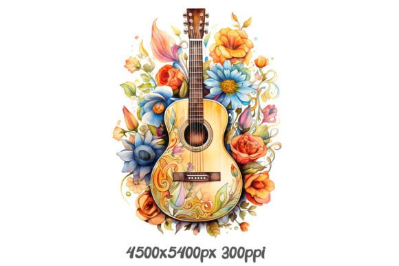 Download Guitar with Floral Embellishments - Floral embellishments Collection